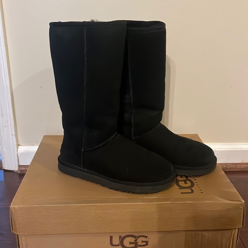 Ugg black furry boots, size 8